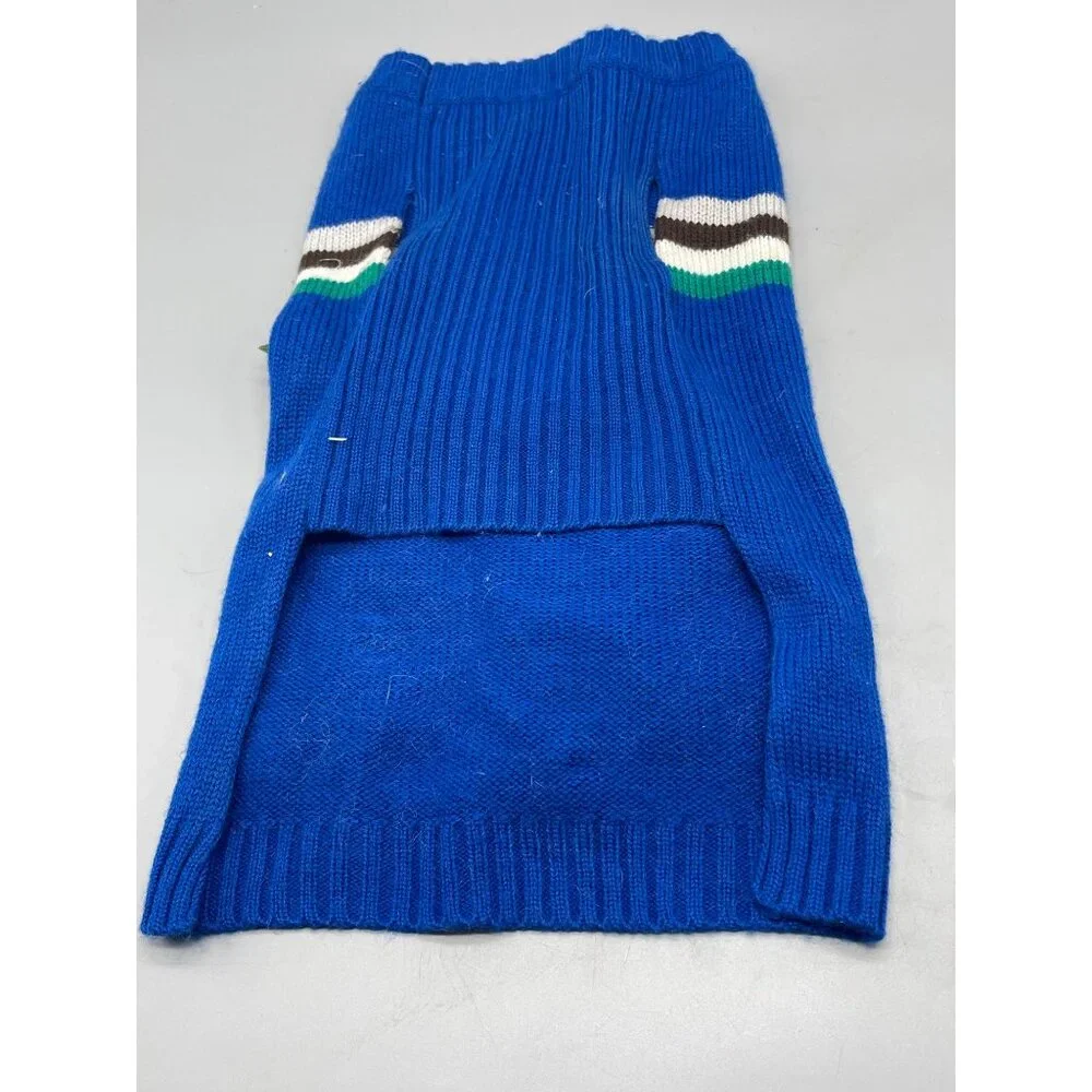 top paw ugly Christmas dog sweater handmade blue Santa clock large knit READ